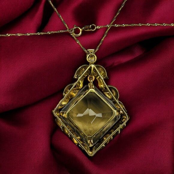 MASSIVE 18k Gold- 30.54 Carat Citrine Necklace -29"-Mid Century- 750 Gold -14.7g - Picture 3 of 7